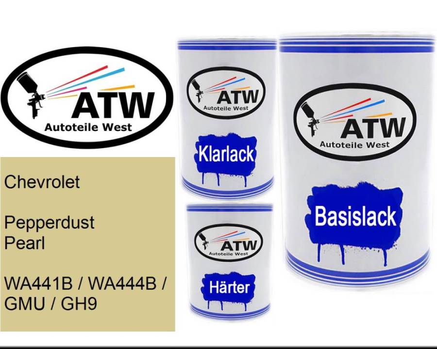 Chevrolet, Pepperdust Pearl, WA441B / WA444B / GMU / GH9: 500ml Lackdose + 500ml Klarlack + 250ml Härter - Set, von ATW Autoteile West.
